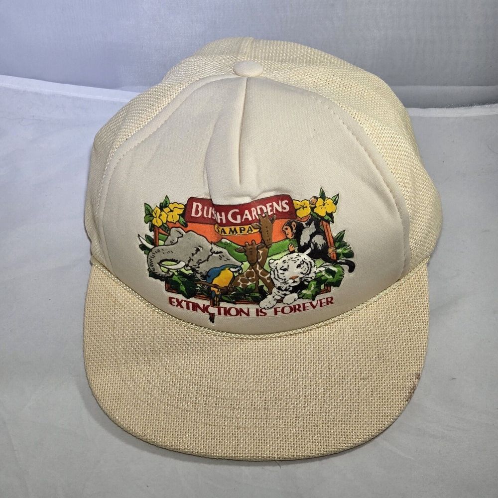Vintage Snapback Hat Busch Gardens Tampa Florida Graphic‎ Extinction Is Forever